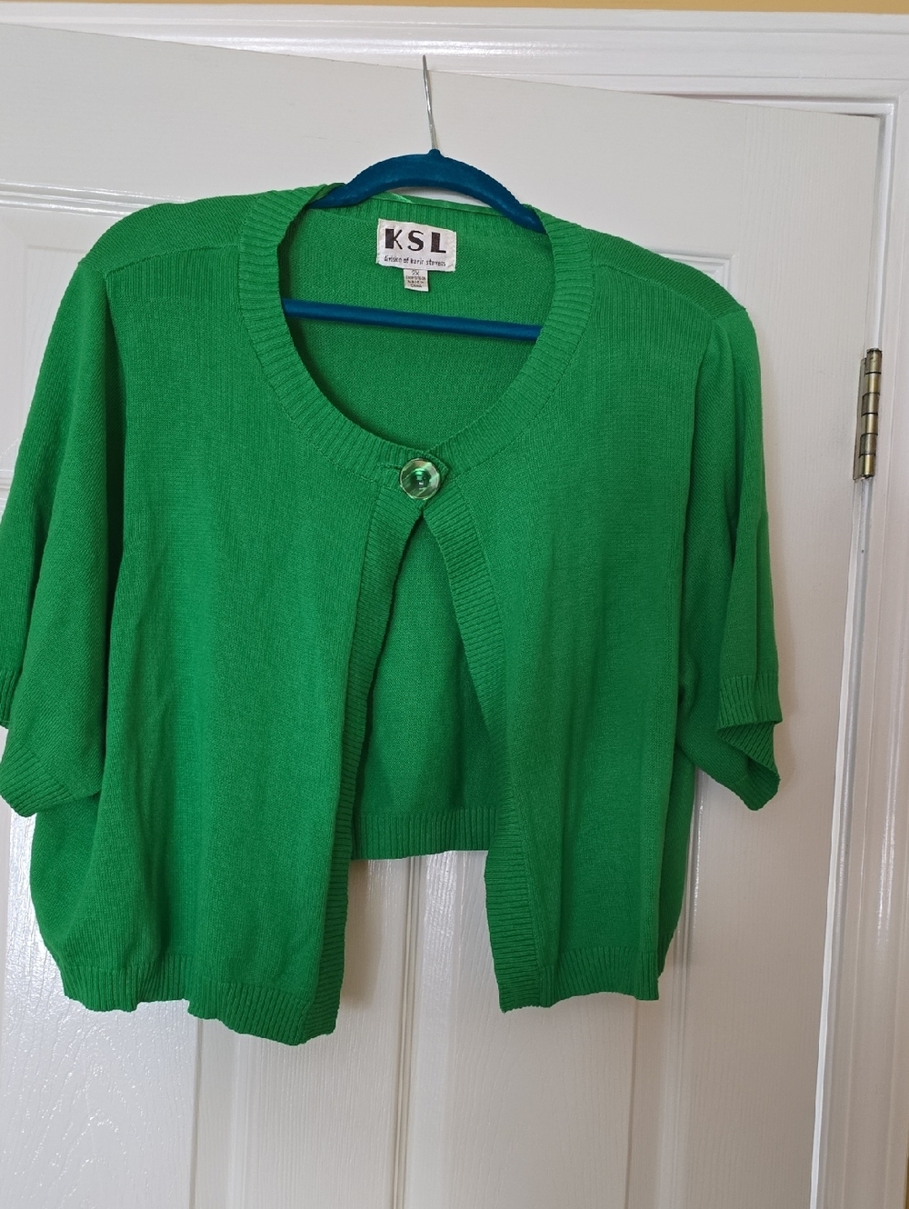 Bright Green Short-Sleeve Cropped Cardigan